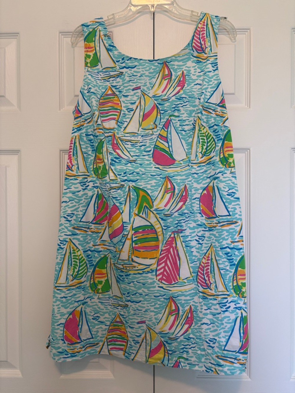 Lilly Pulitzer Aqua Multicolor Sailboat Shift Dress GUC size 14